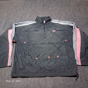Vintage Nike Windbreaker Jacket Men Size Large Black W/ Pink Stripe 1/2 Zip